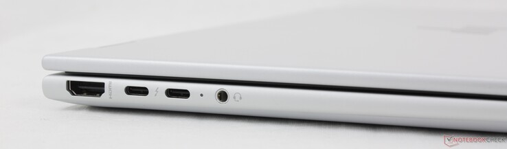 Left: HDMI 2.1, 2x USB-C Thunderbolt 4 w/ Power Delivery + DisplayPort 1.4, 3.5 mm combo audio