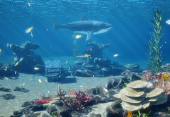 InZOI Island Getaway free DLC snorkelling screenshot showing sharks and fish in shallow waters