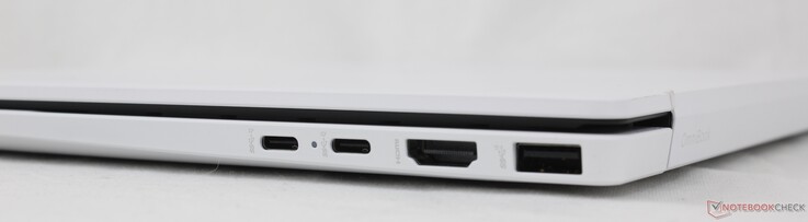 Right: 2x USB-C 1/ DisplayPort 2.1 + Power Delivery (10 Gbps), HDMI 2.1, USB-A (10 Gbps)