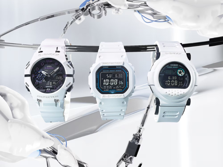 From left to right: the Casio GA-B001SF-7AJF, DW-B5600SF-7JF and G-B001SF-7JR watches. (Image source: Casio)