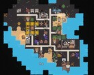 A developed island in Clicky Islands, featuring crop farming, automated resource loops, unit tasks, and dockside infrastructure.