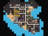 A developed island in Clicky Islands, featuring crop farming, automated resource loops, unit tasks, and dockside infrastructure.
