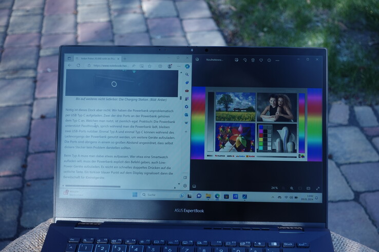 The Asus Expertbook B5 Flip B5402F during outdoor use