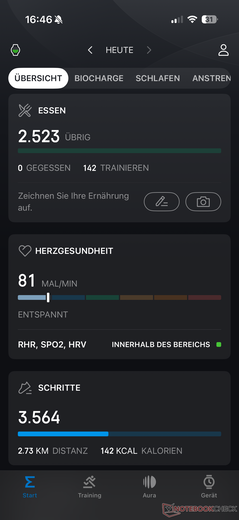 Among other things, calorie consumption and steps are tracked