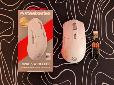 SteelSeries Rival 3 Wireless Gen 2 comes with two AAA batteries, a 2.4 GHz dongle, and no USB cable.
