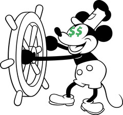 Disney is increasing the prices on its streaming services once again, only a year after the last price increase. Mickey Mouse pictured. (Image: Steamboat Willy from Disney [in public domain] w/ edits)
