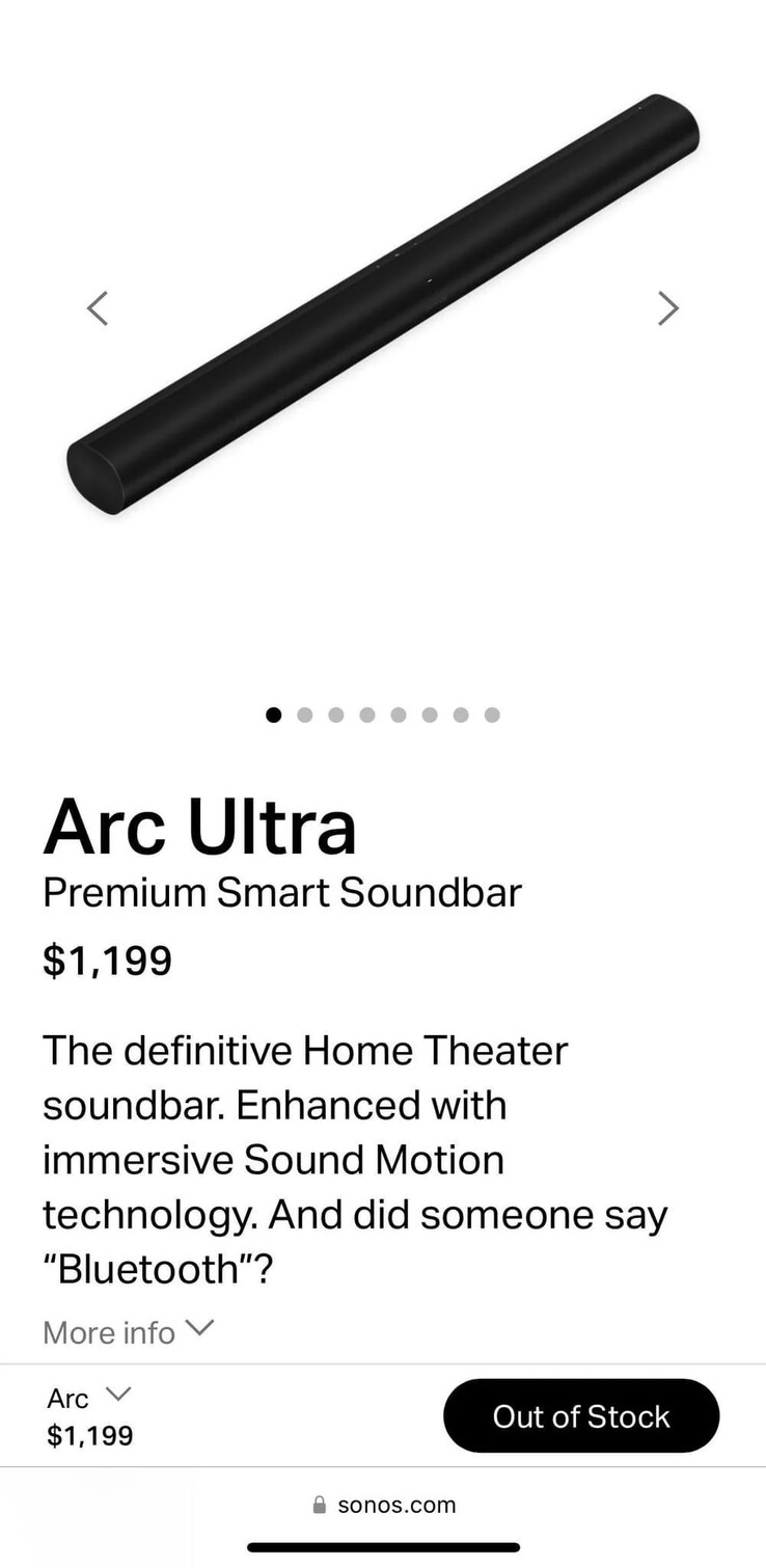 A possible leaked screenshot of the Sonos Arc Ultra. (Image source: u/adayinalife via Reddit)