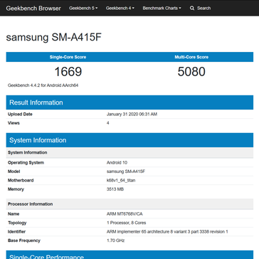 The "SM-A415F" on Geekbench. (Source: Geekbench 4)