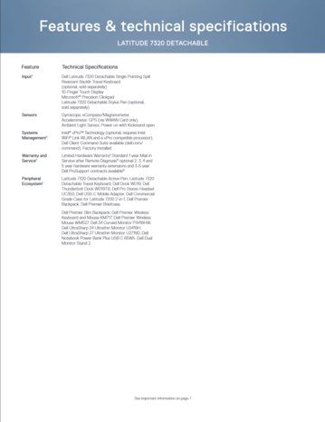 Dell Latitude 7320 Detachable - Specifications - contd. (Image Source: Dell)