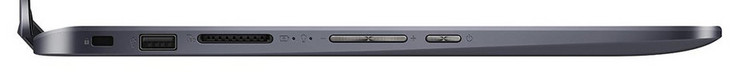 left side: Kensington lock, USB 2.0 (Type-A), SD card reader, volume rocker, power button