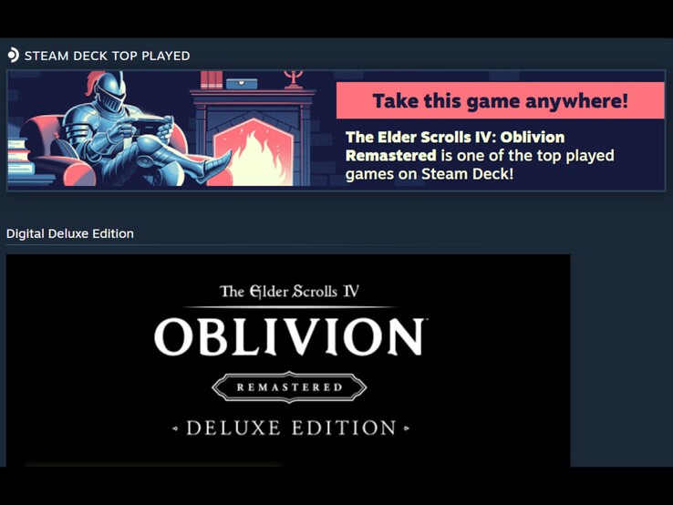 A screenshot of a Steam ad banner promoting The Elder Scrolls IV: Oblivion Remastered as one of the most-played games on the Steam Deck.