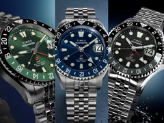 The Timex Deepwater Meridian 200 Automatic GMTs in black (TW2Y63900), blue (TW2Y64000) and green (TW2Y64100).