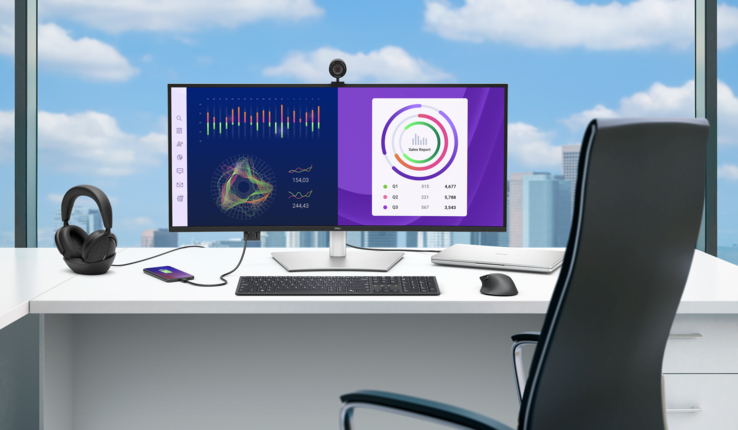 The Dell Pro 34 Plus USB-C hub monitor has front-facing, pop-out USB-C and USB-A ports for easy connectivity (Image source: Dell)