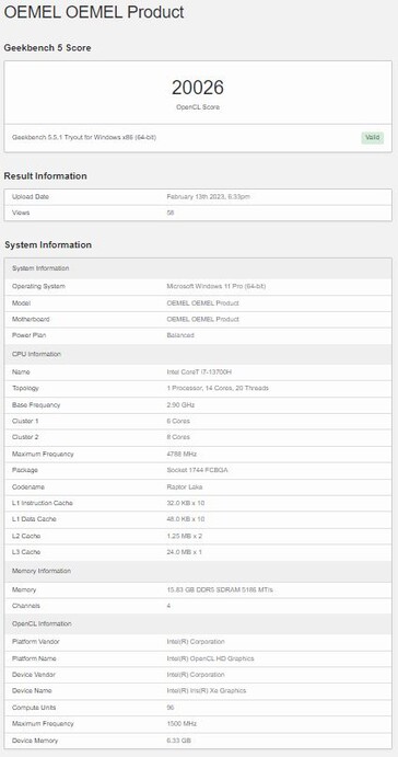 With a Core i7-13700H and 16 GB of memory. (Source: Geekbench)