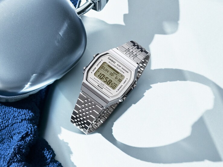 The Casio ABL-100WE-7A with a stainless steel bracelet