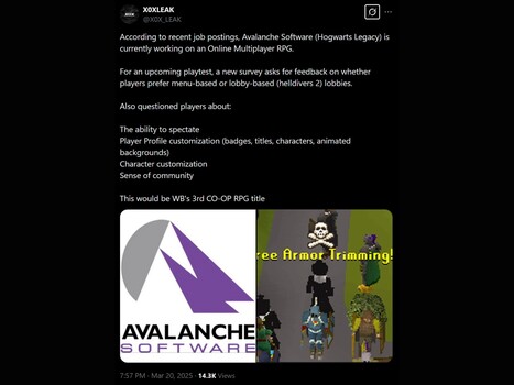 X0XLEAK X New Avalanche Software game/survey X post (Image source: screenshot, X0XLEAK X account)