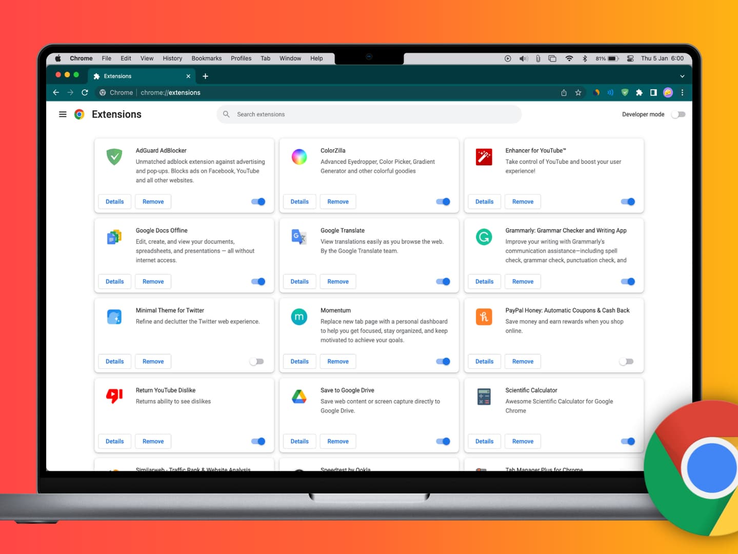 Chrome extensions management page on Chromebook (Image source: iDownloadBlog)