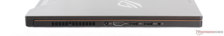 Left: AC adapter, HDMI 2.0, 2x USB 3.0, 3.5 mm headset