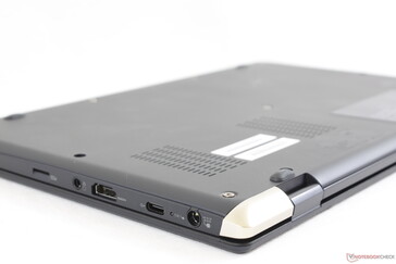 Rounded edges and corners. There is no proprietary docking station port