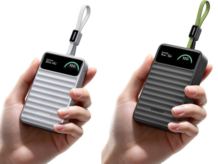Left: the 10,000mAh variant in silver. Right: the 20,000mAh model in black.