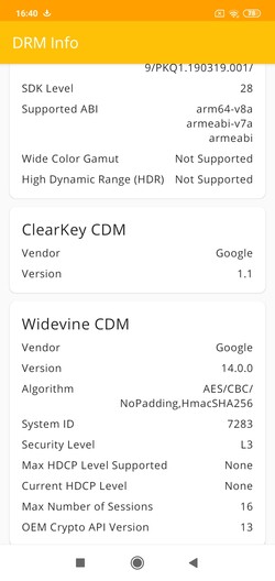 Widevine DRM level on our review unit