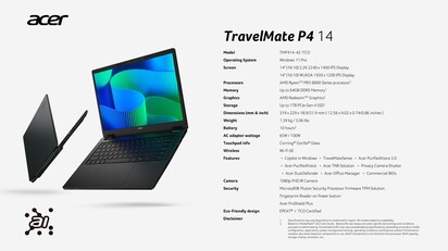 Acer TravelMate P4 14: Specifications. (Source: Acer)