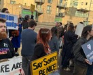 Former Rockstar North employees protesting outside the Edinburgh office. (Image source: GTABase.com on X)