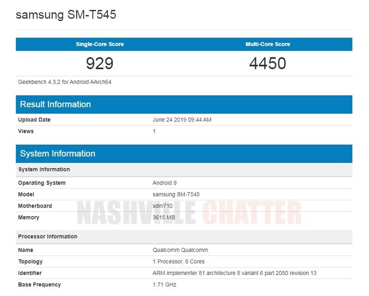 One of the SM-T545's Geekbench listings. (Source: Nashville Chatter)