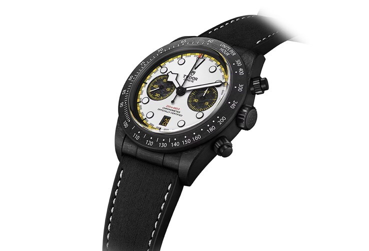 The Tudor Black Bay Chrono Carbon 26 watch has two second subdials