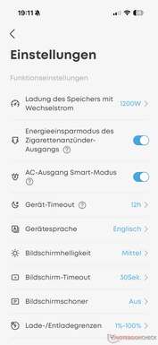 Settings menu