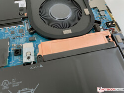 The two SSD slots are covered by copper plates.