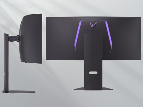 Side and back of 34-inch curved ultrawide LG OLED gaming monitor shown