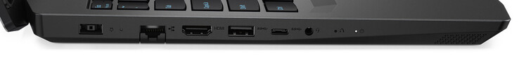 Left side: power supply, Gigabit Ethernet, HDMI, 2x USB 3.2 Gen 1 (1x Type-A, 1x Type-C), combo audio