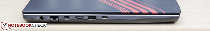 Left: AC adapter, Gigabit Ethernet, mDP 1.2, HDMI, USB 3.0, USB Type-C Gen. 2