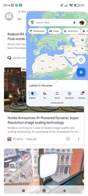 Google Maps in a floating window over the Google Search feed. (Source: Author)