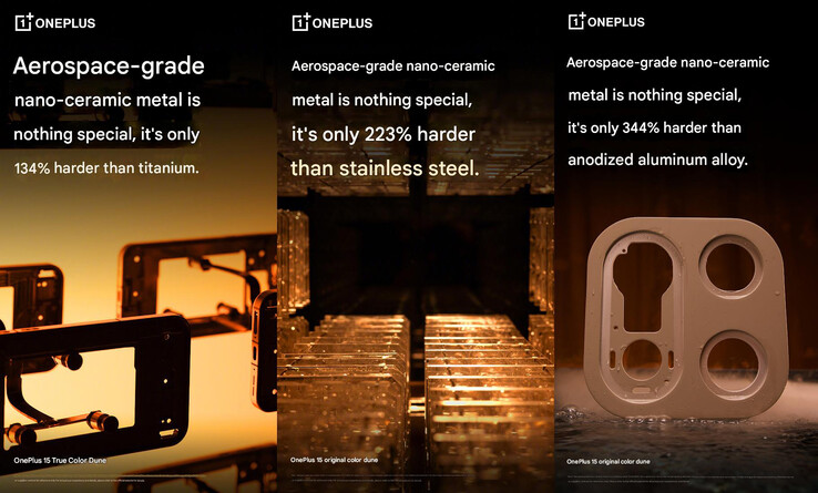 Toughness claims of OnePlus 15's aerospace-grade nano-ceramic metal body (Image source: OnePlus - machine translated)