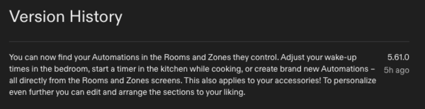 The release notes for Philips Hue app version 5.61