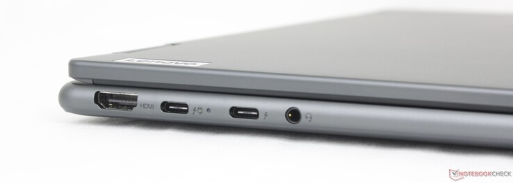 Left: HDMI (4K60), 2x USB-C 4.0 w/ Thunderbolt 4 + DisplayPort 2.1 + Power Delivery 3.1, 3.5 mm headset