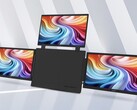 The image shows the Acer PD163Q-P3 portable monitor featuring a central case surrounded by three 1080p 15.6-inch displays on the sides