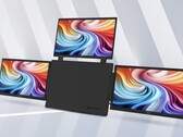 The image shows the Acer PD163Q-P3 portable monitor featuring a central case surrounded by three 1080p 15.6-inch displays on the sides 