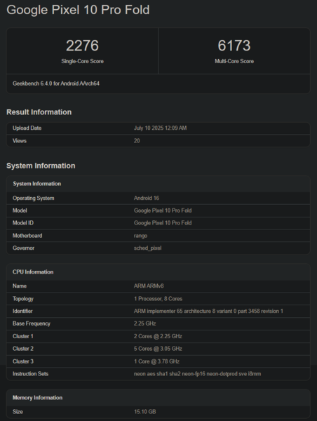 เผยคะแนนทดสอบ Google Tensor G5 บน Pixel 10 Pro Fold 2 google-tensor-g5-geekbench