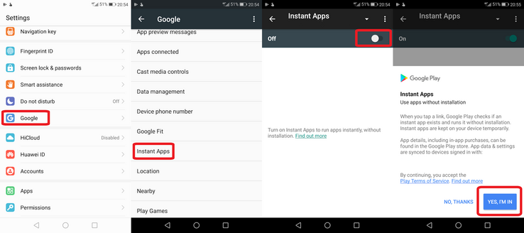 How to enable Android Instant Apps. (Source: Own)