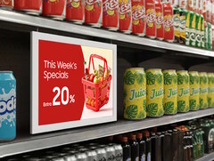 The battery-powered Samsung EM13DX e-paper display can replace printed signage in retail applications. (Image source: Samsung)