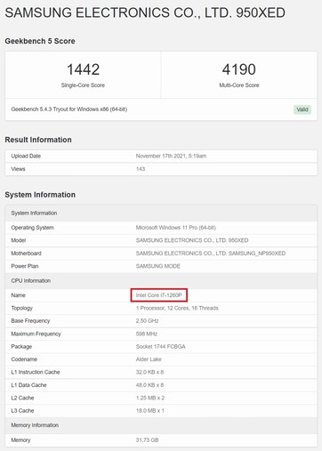 Older Samsung bench. (Image source: Geekbench)