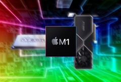Apple M1-series chips could challenge AMD's Threadrippers and Nvidia's Ampere cards in some tests. (Image source: AMD/Apple/Nvidia/Pinterest - edited)