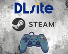 DLsite and Steam logos above controller (Image source: DLsite, Steam with edits)