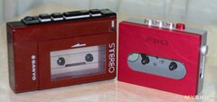 The Sanyo portable cassette player from the 1980s (left) next to the 2024 Fiio CP13 (right). Image source: MySKU