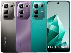 The Infinix Note 50x 5G comes in sea green, enchanted purple, and titanium grey colorways (Image source: Infinix)