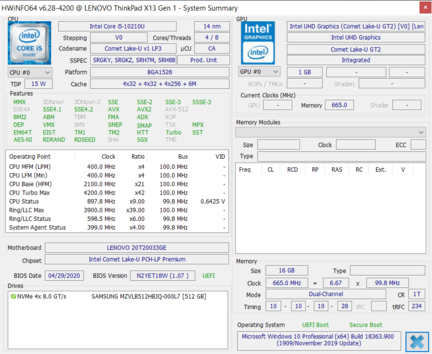 Lenovo ThinkPad X13 - HWInfo