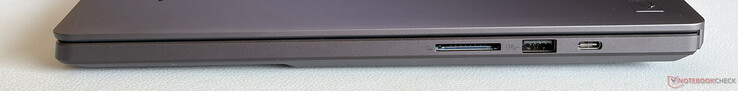 Right: SD-card reader (UHS-II), USB-A 3.2 Gen. 2 (10 Gbps), USB-C 3.2 Gen.2 (10 Gbps, DisplayPort, Power Delivery)